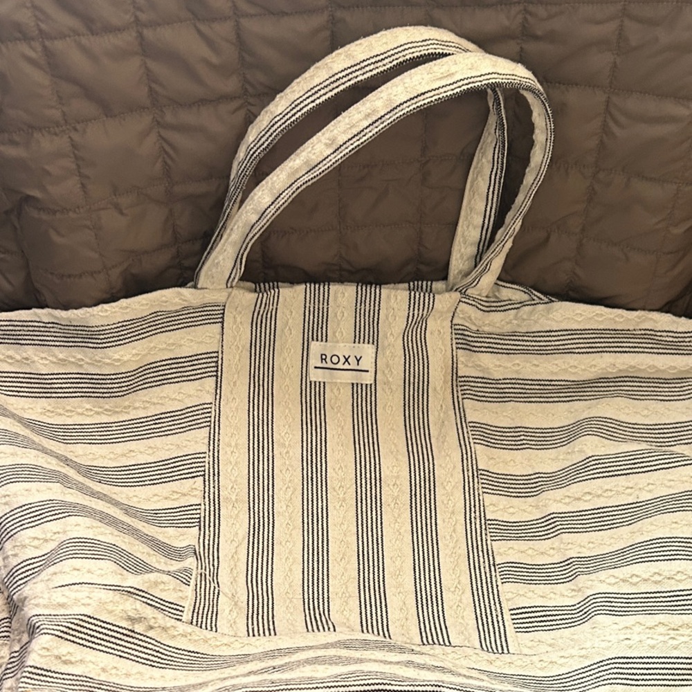 Roxy Cream and Black Striped Tote